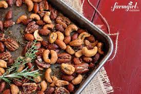 Rosemary Thyme Spiced Nuts Easy Recipe A Farmgirl S Dabbles Recipe Spiced Nuts Recipes Nut Recipes