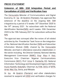 Subscribers with nin have until january 19 as deadline to link their nin with their sim cards while subscribers without nin have until february 9 to do so. Nimc On Twitter Extension Of Nin Sim Integration Period And Cancellation Of Ussd And Verification Fees Digitalnigeria Digitalidentity Drisapantami Aliyuaziz Nimc Ng Fmocdenigeria Ngcomcommission Https T Co Sooachtvus