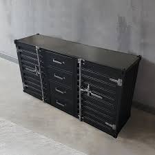 This cabinet can be used as a sideboard in living room to fill in your favourite collections, or a buffet server cabinet in kitchen to put the tableware, bowls and dishes.with the glass doors you can show off as well as protect they from dust. 47 Cargo Container Style Sideboard Drawers Doors Buffet Storage Cabinet Metal In Large
