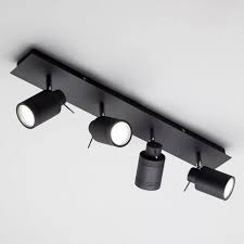 Matte black color that suits and coordinates with most steel metal bathroom fixtures. Hugo 4 Light Matte Black Ceiling Spotlight Bar Litecraft