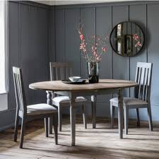 Metropolis 160cm extending grey marble dining table with hampstead faux leather chairs. Gallery Direct Cookham Round Extending Dining Table Grey Oak Leader Furniture