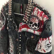 American Monster Denim Jacket By Chad Cherry Women Biker Clothes Denim Jacket Battle Jacket