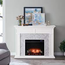With log and flame effect, this contemporary unit gives you all the cozy ambiance of a traditional fireplace without the smoke. Torton Contemporary White Wood Electric Fireplace Overstock 29236304