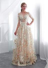Lace Bateau 3 4 Sleeves Color Floral A Line By Prettylady On Zibbet Boho Evening Dresses Floor Length Wedding Dress Floral Prom Dresses