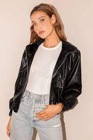 Atomic Black Vegan Leather Bomber Jacket Leather Bomber Jacket Celebrities Leather Jacket Bomber Jacket
