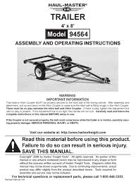 Check spelling or type a new query. Haul Master Trailer 94564 Assembly And Operating Instructions Manual Pdf Download Manualslib