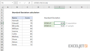 excel formula standard deviation calculation exceljet