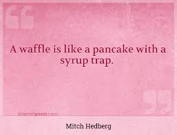 My current option was a waffle house full of cheerleaders and a guy dressed in reynolds wrap. A Waffle Is Like A Pancake With A Syrup Trap