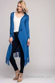 2019 Uzun Hirka Modelleri Saks Mavi Uzun Yakali Puskullu Kazak Elbise Hirkalar Mont