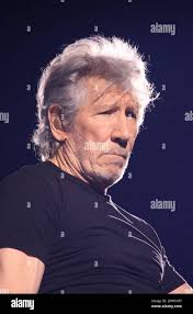 Singer, songwriter and bassist Roger Waters, best known as the bass player  and one of the main songwriters in the rock band Pink Floyd, is shown  performing