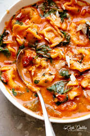 Creamy Tomato Tortellini Soup With Spinach Cafe Delites Tomato Tortellini Soup Creamy Tortellini Soup Chicken Tortellini Soup