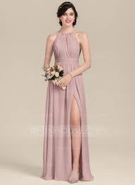 Us 108 00 A Line Scoop Neck Floor Length Chiffon Bridesmaid Dress With Ruffle Bow S Split Front Jj S House Vestidos De Fiesta Vestidos Fiesta