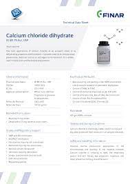 Finar Ltd Calcium Chloride Dihydrate Technical Data