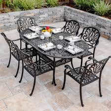 Roxbury 7 Piece Cast Aluminum Patio Dining Set W 72 X 42 Inch Oval Table By Darlee Bbqguys Patio Dining Furniture Cast Aluminum Patio Furniture Aluminum Patio Furniture