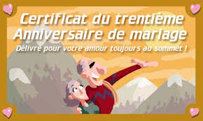 Que vous en soyez aux noces de coton, d'étain, de porcelaine, de perle, d'émeraude, d'or ou de diamant, célébrez votre date d'anniversaire de mariage! Carte 30 Ans De Mariage Cybercartes Com