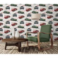 3d creative redf car wallpaper door sticker mural home decor for. Vintage Race Cars Kids Bedroom Wallpaper Red Green Blue Fd40283