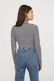 Black And White Long Sleeve Turtleneck Jersey Turtleneck Top Black White Striped Ladies H M Ca In 2020 Striped Turtleneck Outfit Black Turtleneck Outfit Turtleneck Long Sleeve Top