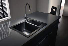 What is a kitchen faucet? Gothic Kitchen Sinks Idea With Modern Black Basin Countertop And Faucet Style For Gothic Themed Kitchen Black Kitchen Sink Black Kitchens Modern Kitchen Sinks