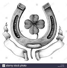 Antike Von Hufeisen Und Kleeblatt Mit Band Hand Zeichnen Abbildung Vintage Gravur Stil Auf Weissem Hintergrund Stock Vektorgrafik Alamy