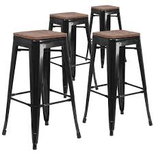 Compact and lightweight, requires simple assembly. Flash Furniture 30 H Backless Black Metal Barstool With Square Wood Se Staples Ca
