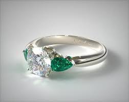 14k White Gold Three Stone Pear Shaped Emerald Engagement Ring Sapphire Engagement Ring Blue Emerald Engagement Ring Three Stone Engagement Rings