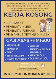 Feel free to find yor best job, kerja kosong, jawatan kosong, job opportunities, job openings in malaysia. Maukerja On Twitter Kerja Kosong Di Klinik Jawatan Jururawat Pembantu Klinik Pembantu Farmasi Penyambut Tetamu Di Klinik Lokasi Bekerja Seluruh Klinik Di Malaysia Gaji Asas Rm1600 Kelayakan Minimum Spm Berumur 18