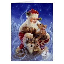 Santa Claus And Forest Animals Christmas Card Christmas Animals Father Christmas Vintage Christmas Cards