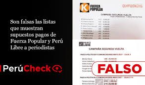 Cuatro bancadas en contra de que elecciones del 2021 se definan solo en primera vuelta acción popular, partido morado, somos perú y fuerza popular señalaron que la propuesta sería ilegítima. Son Falsas Las Listas Que Muestran Supuestos Pagos De Fuerza Popular Y Peru Libre A Periodistas
