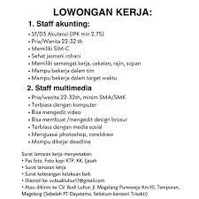 Maybe you would like to learn more about one of these? Lowongan Kerja Akunting Dan Multimedia Cv Budi Luhur Magelang Loker Swasta
