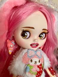 OOAK My Melody Blythe Custom Sparkling Eyes Repaint Doll KAWAII Pink hair  Fashion Dolls