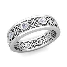 Celtic Heart Knot Wedding Band In 14k Gold Bezel Set Diamond Ring Celtic Wedding Rings Celtic Emerald Engagement Ring Wedding Ring Bands