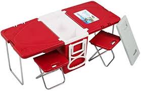 Amazon Com Folding Picnic Table Multi Function Rolling Cooler Picnic Camping Outdoor W Table 2 Chairs Rolling Cooler Folding Picnic Table Table And Chairs