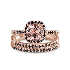 2 Carat Morganite And Black Diamond Trio Wedding Ring Bridal Ring Set In 10k Rose Gold With One Engagement Ring And 2 Wedding Bands Walmart Canada