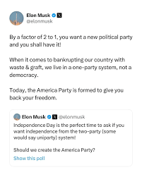 COMPLEX | Elon Musk made the announcement on X earlier today. He said he's  launching the “America Party” to challenge what he calls the “uniparty”...  | Instagram
