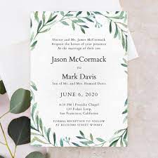 Zola Paper Wedding Invitation With Formal Writing And Green Leafy Vine Motif In Style Ea Unique Wedding Invitations Wedding Invitations Wedding Invitation Text
