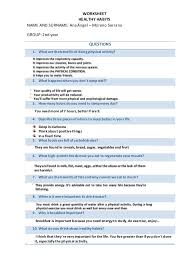 Eating habits reading comprehension grade/level: Healthy Habits Worksheet