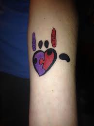 A sign language tattoo — damn my slow reflexes and inability to time travel! Colored Puzzle I Love You Sign Tattoo