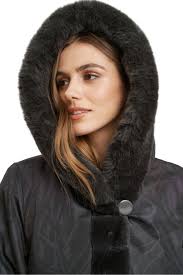 Reversible Palm Royal Print to Gray Faux Sheared Beaver 36″ Parka