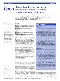 Movement is very important for many dementia patients, as they can become prone to sit for long periods in one place doing seated activities like board games and crosswords. Pdf Playing Board Games Cognitive Decline And Dementia A French Population Based Cohort Study