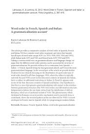 Pdf Word Order In French Spanish And Italian A Grammaticalization Account