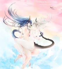 Rule 34 - 2girls Absurdres Arknights Bird Blue Hair Breast Press Chen  (arknights) Commentary Request Dragon Girl Dragon Horns Dragon Tail Floating  Floating Hair Grey Eyes Highres Holding Holding Stuffed Toy Horns