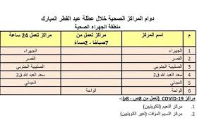 مواعيد المراكز الصحية خلال عطلة عيد Kuwait Insiders Page Facebook