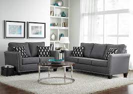 This sofa and loveseat set has everything. Grey Chenille Nail Head Sofa Loveseat W Pillows Furniture Moc