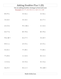 The Adding Doubles Plus 1 Small Numbers B Addition Worksheet Math Fact Worksheets Integers Worksheet Doubles Worksheet