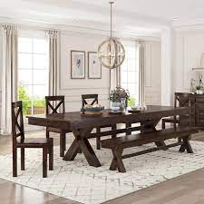 Westside Farmhouse Extendable Dining Table Bench Set For 6 Person Dining room & bar furniture : westside farmhouse extendable dining table bench set for 6 person
