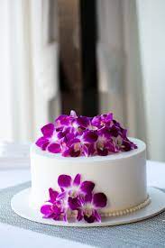 Purple Orchid Wedding Cake With Pearl Border Orchid Wedding Cake Simple Wedding Cake Purple Orchid Wedding