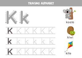 Free printable alphabet worksheets help your kids learn to recognize and write letters in both uppercase and lowercase letters. K Is For Koala Kiwi Kite Tracing English Alphabet Worksheet 2171741 Vector Art At Vecteezy