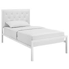 Mecor white upholstered faux leather platform bed frame with solid wooden slat support and button tufted headboard and footboard, white, full size. Modern Kids Beds Myles White Twin Bed Eurway