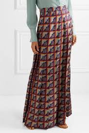 Blue Pleated Printed Silk Twill Maxi Skirt Gucci Maxi Skirt Silk Twill Skirts