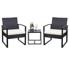 Walnew Patio Furniture Cushioned Pe Rattan Bistro Chairs Set Of 2 With Table 3 Piece Walmart Com In 2020 Wicker Patio Furniture Sets Balcony Furniture Set Wicker Outdoor Furniture Set